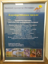 Диплом от туроператора Зея-курорт